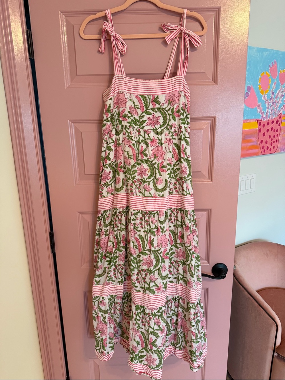 Madison Matthews Pink Floral Cotton Tie-Shoulder Sundress - Picture 1 of 7